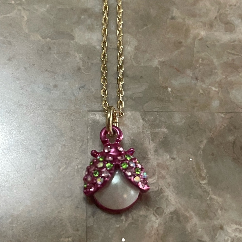 Betsey Johnson Pink Ladybug Necklace - Picture 2 of 8